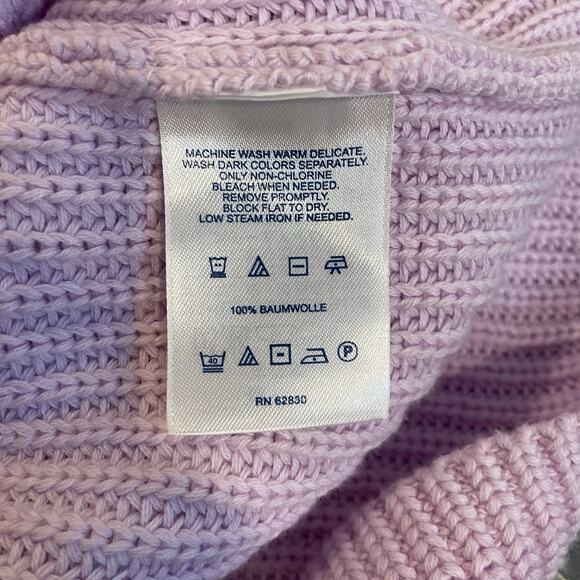 Lands End Sweater Women 1X Purple Chunky Mock Neck Lilac 100% Cotton Ribbed Knit - Picture 5 of 7